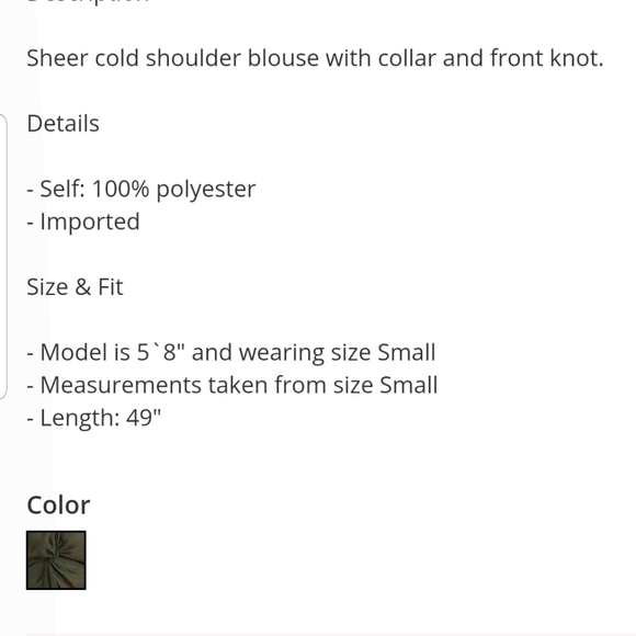 Olive Cold Shoulder Blouse w/ Collar & Twist Knot - Picture 10 of 10